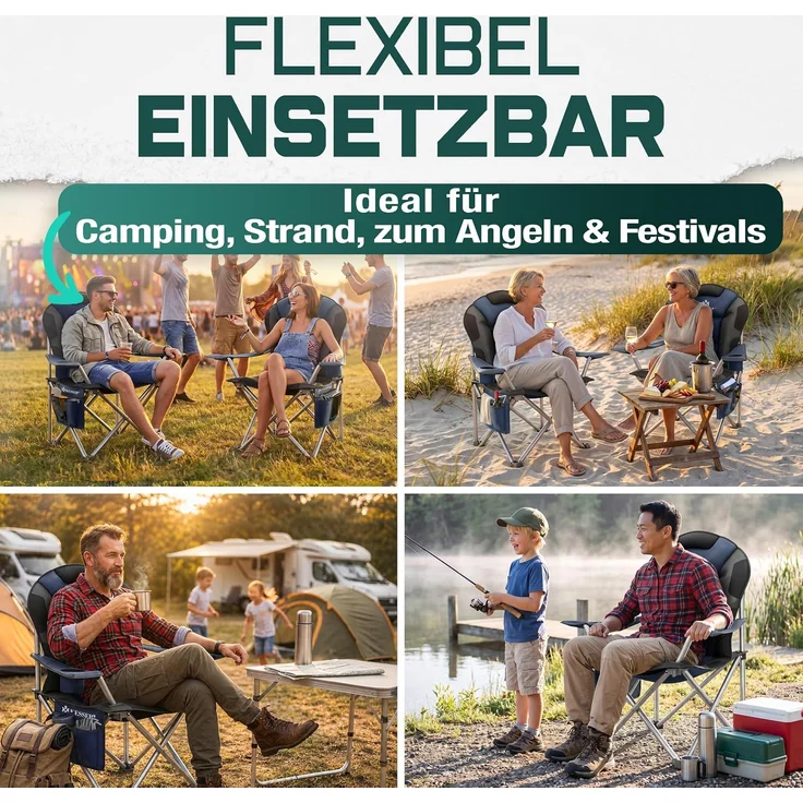 KESSER® Campingstuhl faltbar bis 150 kg Angelstuhl Faltstuhl Klappstuhl Gepolstert mit Armlehnen, Getränkehalter + Tasche mit hoher Rückenlehne, Strandstuhl, Klapphocker Navyblau / Schwarz – Bild 7