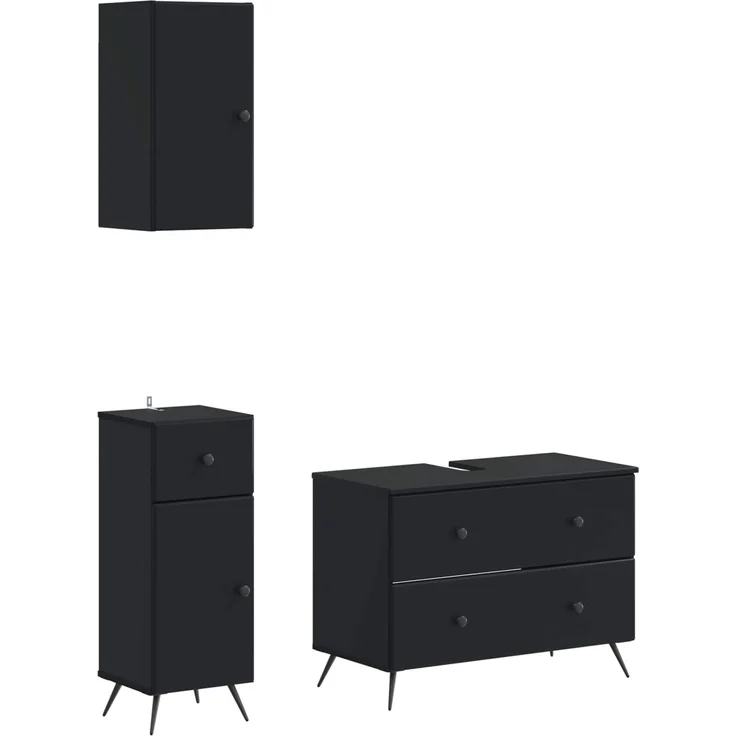 vidaXL 3-teiliges Badezimmer-Schranksystem BREDA Schwarz Holzwerkstoff 3417802 – Bild 2