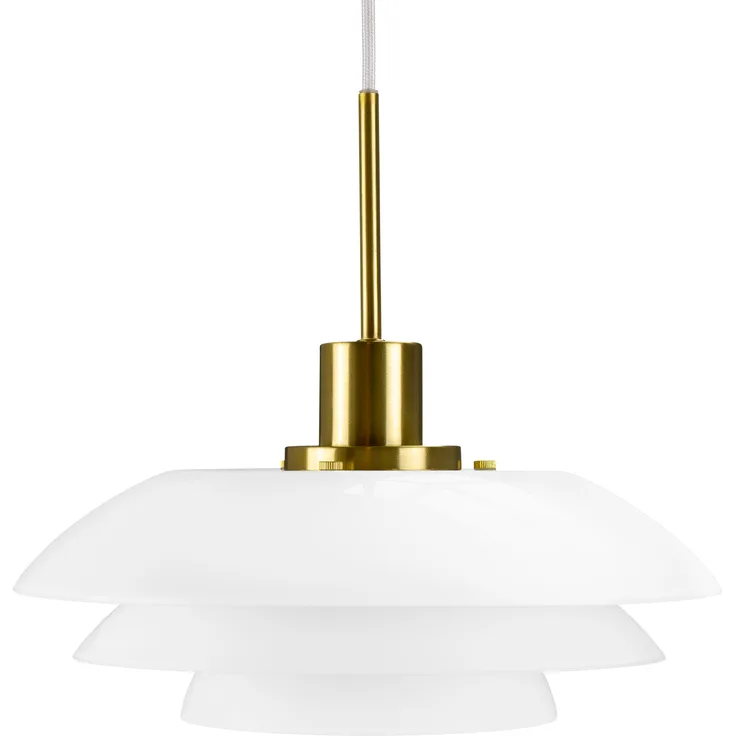 Dyberg Larsen DL31 Pendelleuchte LED, Hängelampe aus opalem Glas und Messing, 150mm hoch, 310mm Durchmesser, E27 bis 60W, skandinavisches Design