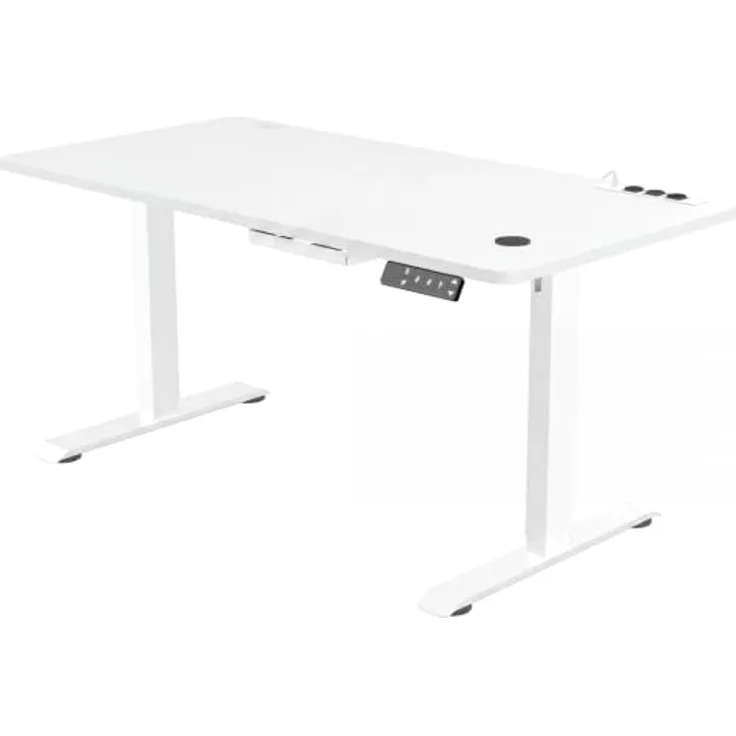 JUMMICO Höhenverstellbarer Schreibtisch 180x80 cm mit Kabelloser Ladestation und Euro-Steckdose mit USB, Schreibtisch Höhenverstellbar Elektrisch Stehtisch, Standing Desk Weiß