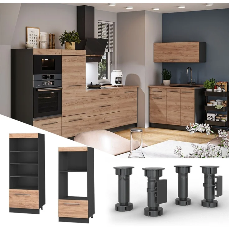 Küchenregal Fame-Line Goldkraft Eiche/Anthrazit 60 cm Vicco – Bild 4