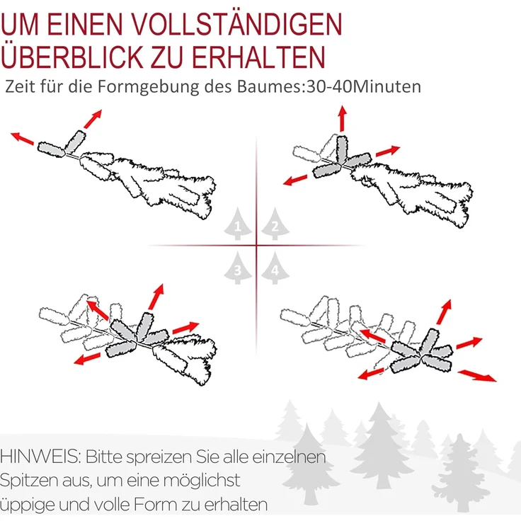 HOMCOM Künstlicher Weihnachtsbaum Kunsttanne, realistisches Aussehen, schneller Aufbau, Künstlich, Beschneite Optik – Bild 4