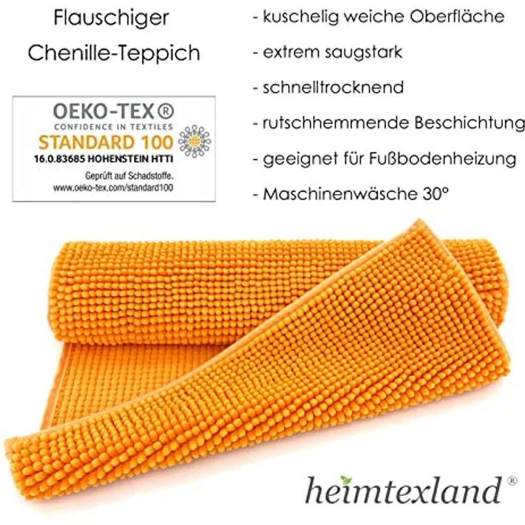 heimtexland Badematte Badvorleger Chenille Badteppich Duschvorleger, rutschhemmend beschichtet, Fußbodenheizung geeignet, fußbodenheizungsgeeignet, saugstark, schnell trocknend, strapazierfähig, rutschfest, Polyester, rechteckig, 45x50 cm, Hochflor, su... – Bild 5