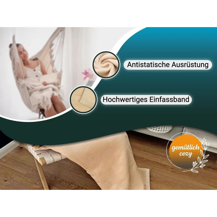 ZOLLNER Kuscheldecke mit Einfassband, 220x240 cm, beige – Bild 4
