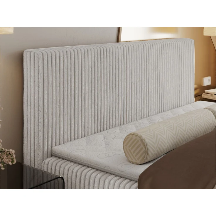 Boxspringbett mit Kopfteil und Topper T25, Cord Bett - TILIANO - 180 x 200 cm - Hellgrau Cord - H3 – Bild 4