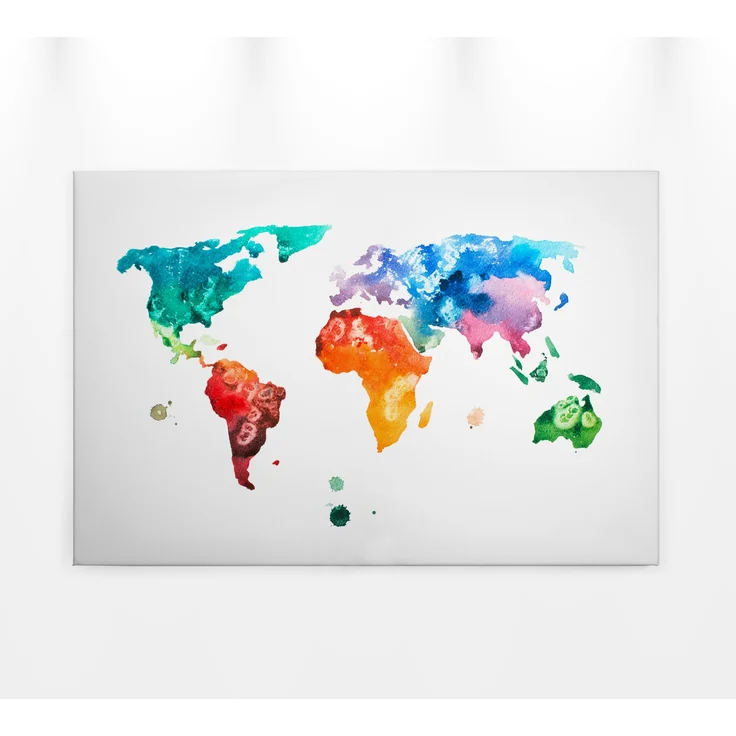 Weltkarte Leinwandbild Bunt 90x60 DD120336 Wandbild Leinwand Modern Jugendzimmer – Bild 1