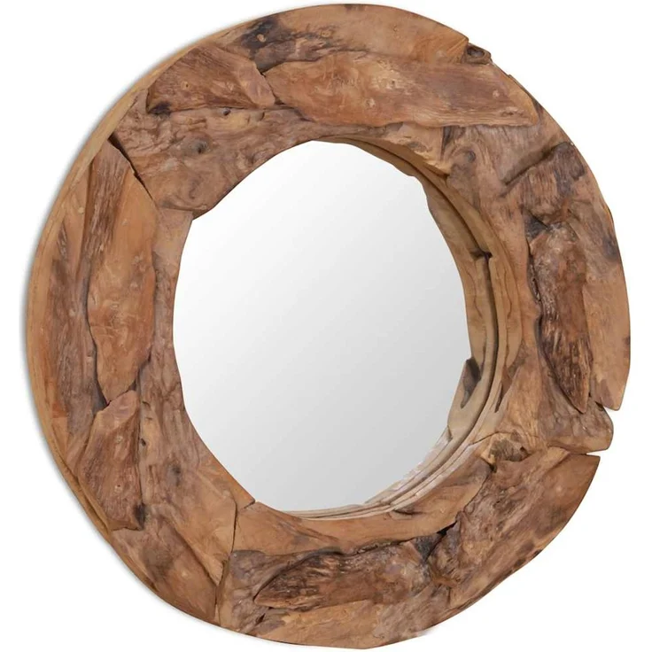 Wandspiegel, Dekorativer Spiegel Teak 60 cm Rund – Bild 5