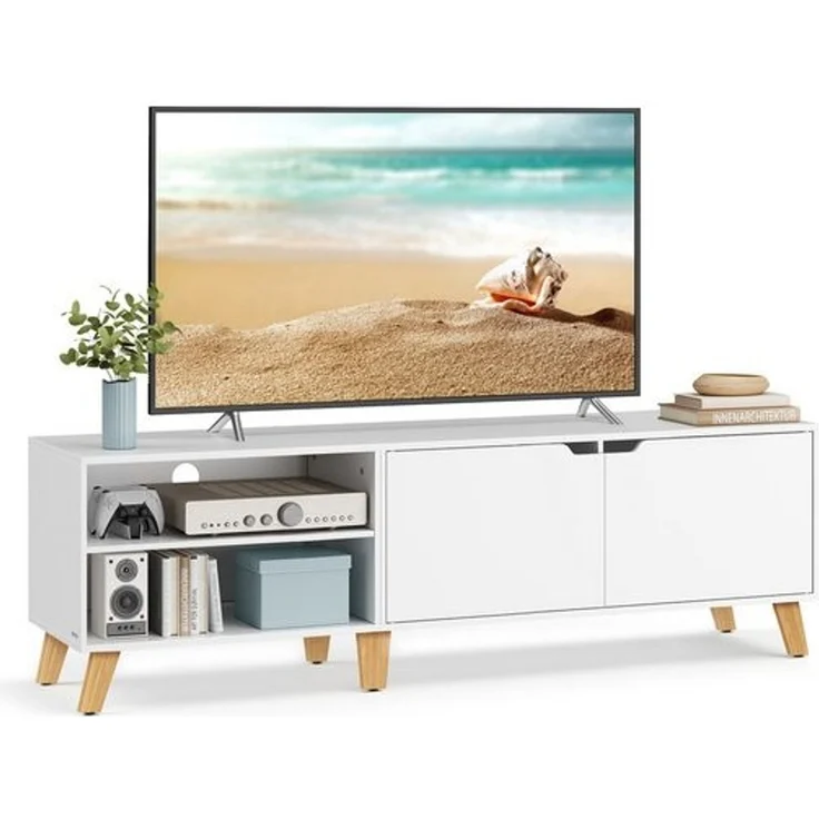 VASAGLE TV-Schrank, Fernsehtisch mit 2 Türen, 160 cm lang, TV-Regal für Fernseher bis zu 65 Zoll, verstellbare Ablagen, für Wohnzimmer, Esszimmer, Schlafzimmer, schneeweiß LTVDE030W01 – Bild 1