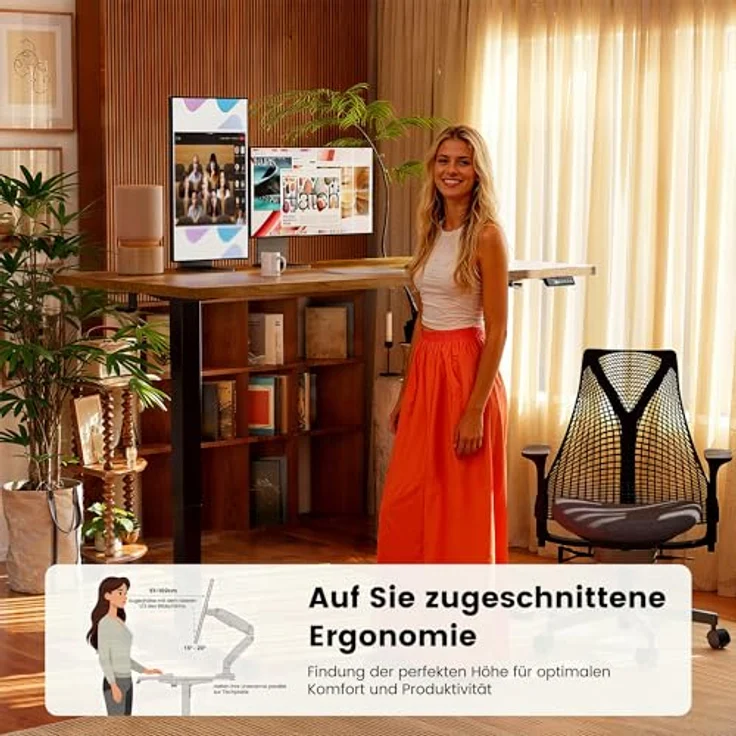 ErGear Elektrisch Höhenverstellbarer Schreibtisch 160 x 80 cm, Schreibtisch Höhenverstellbar mit 4-Gedächtnis-Smart-Pult für Home-Office mit Verbindungsplatte – Bild 6