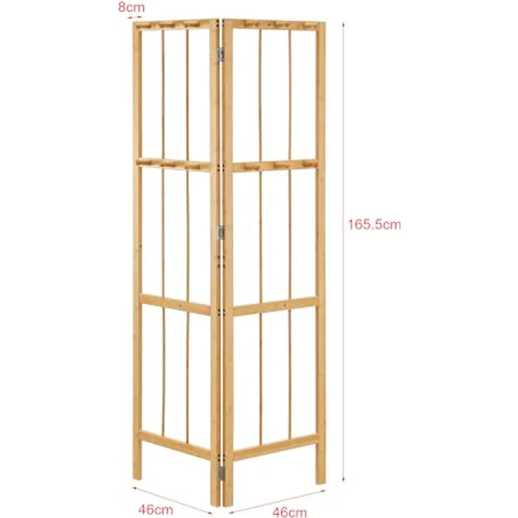 en.casa Eckgarderobe, klappbar aus Bambus, 12 Kleiderhaken, Platzsparend, Natur, 92x165.5x8 cm – Bild 4
