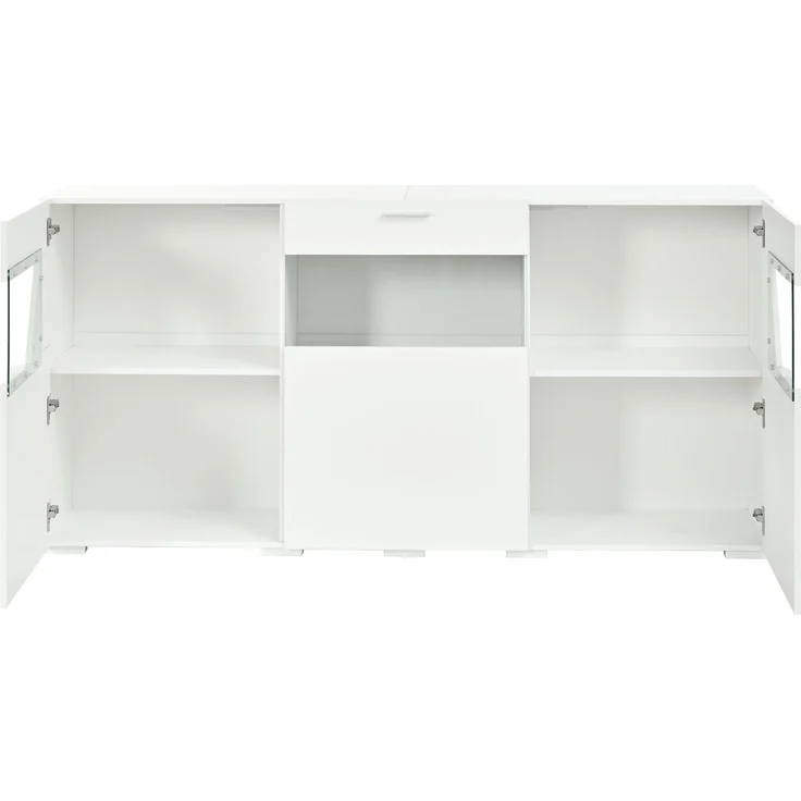 ZUBALIYA Sideboard 160x38x78 cm, mit LED-Beleuchtung, Hochglanz, mit 3 Türen, aus Spanplatte, Weiß – Bild 23