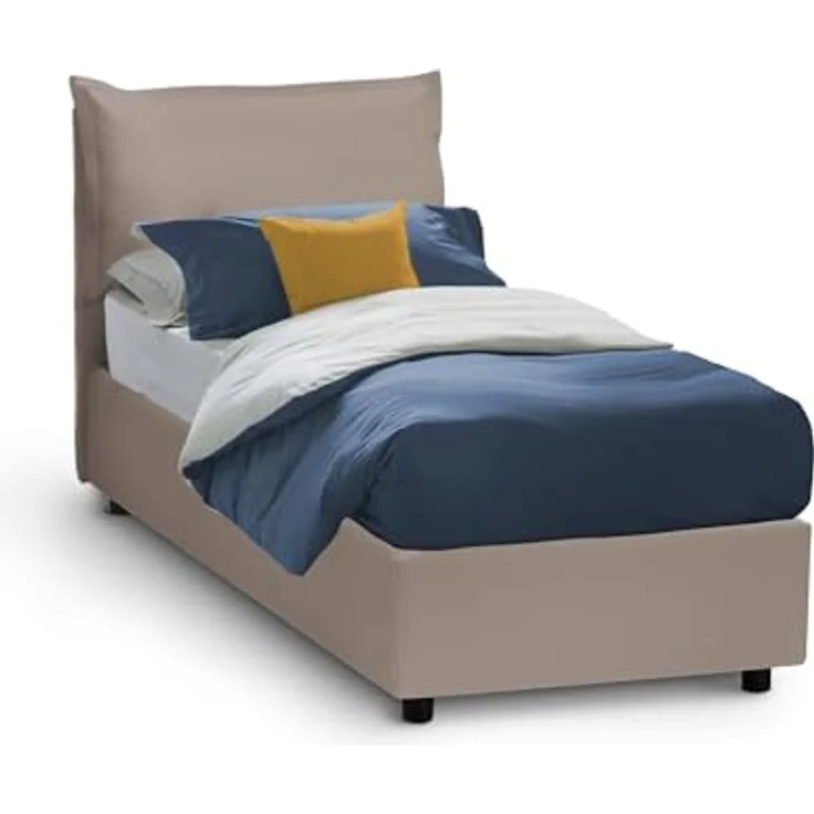 Talamo Italia - Einzelbett Emilia, Bettkasten mit Kunstlederbezug, 100 % Made in Italy, Öffnung vorne, inklusive Matratze 90 x 200 cm, Taupe – Bild 3