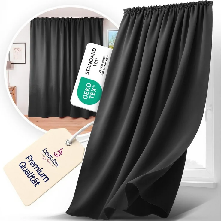 Beautex Verdunkelungsvorhang Verdunkelungsgardine Kräuselband Vorhang blickdicht abdunkelnd, Kräuselband (1 St), verdunkelnd – Bild 2