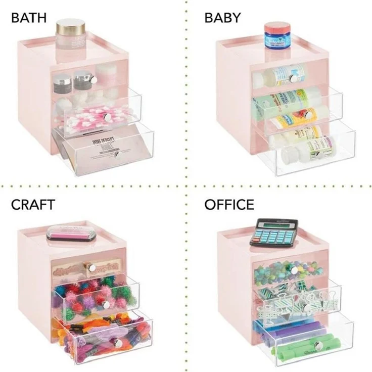 mDesign Make-up Organizer Aufbewahrungsbox Kosmetikbox Rosa Transparent – Bild 4