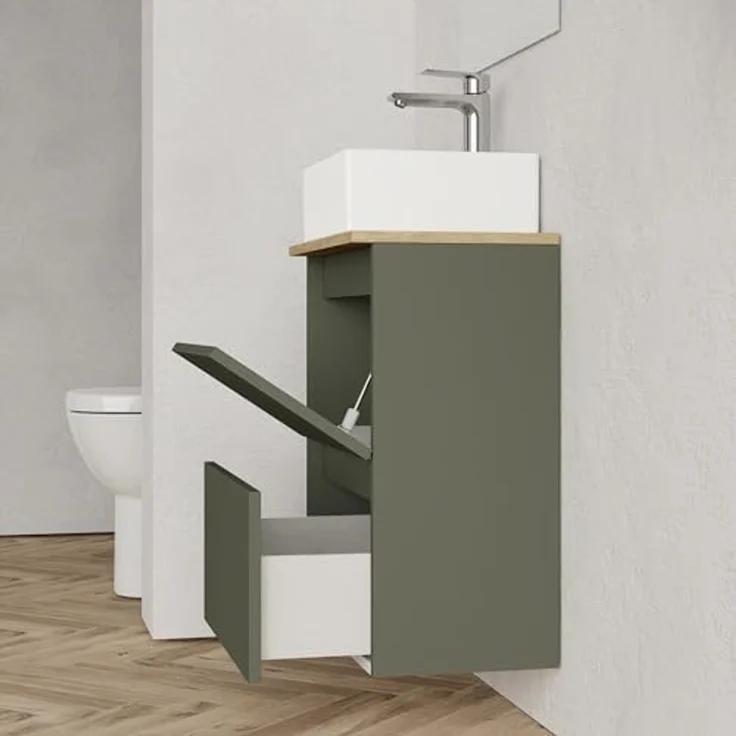 Baikal Maia Badezimmermöbel-Set, kleines Waschbecken aus Keramik und Spiegel mit LED-Licht, hängender Wandschrank, Verschiedene Ausführungen und Maße, montiertes Möbelstück. – Bild 5