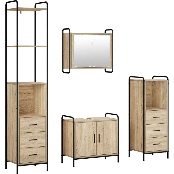 vidaXL Badezimmerschrank-Set 4 stk. Sonoma-Eiche 40 x 36 x 200,5 cm 3444664 – Bild 2