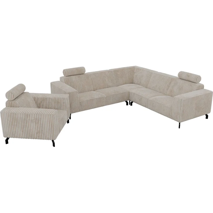 Möbelset 2-teilig, Ecksofa mit Sessel VESANO, Wohnlandschaft, Ecksofa L-Form mit Sessel, HR-Schaum & Wellenfederung, Set mit verstellbaren Kopfstützen - Beige Cord – Bild 11