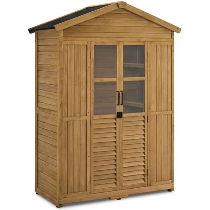 M MCombo Gartenschrank Gartenhaus Holz Wetterfest, Geräteschrank Holzschrank Outdoor Wasserdicht Begehbar, für Außenbereich Balkon Terrasse 1743 (Natur) – Bild 1