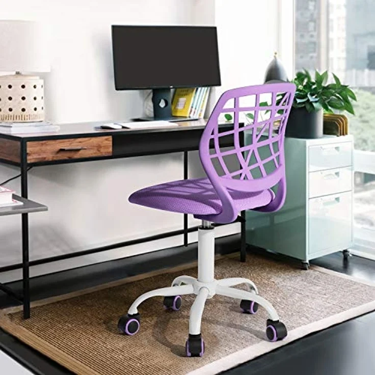 FurnitureR Compact Gaming Chair, Hollow PP Backrest, Adjustable Height, Ergonomic Swivel Sponge Seat, 5-Wheel Iron Base, for Teens & Kids Drawing, Gaming, Classroom, Purple, 38,5 x 40 x 87 cm – Bild 2