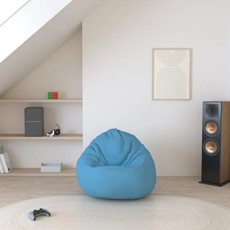 HomeIdeal - Sitzsack XXL Bodenkissen für Erwachsene & Kinder - Geeignet für Gaming oder Entspannen - Indoor wie Outdoor da er Wasserfest ist - mit EPS Perlen, Farbe:Hellblau, Größe:XXXL – Bild 3