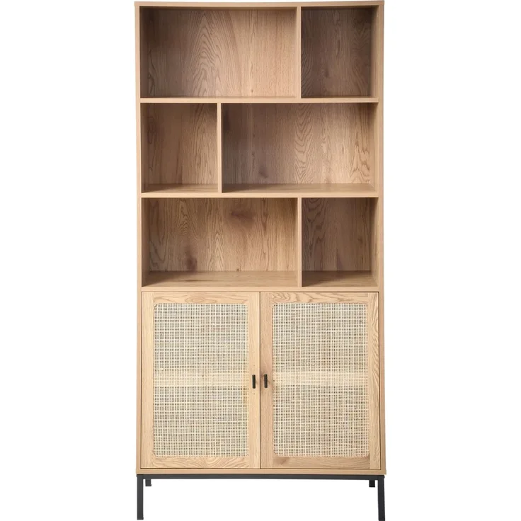 Casâme 'JAYA' Bücherregal mit Stauraum 2 Türen in Holzoptik - L80 x H175 cm - Helles Holz