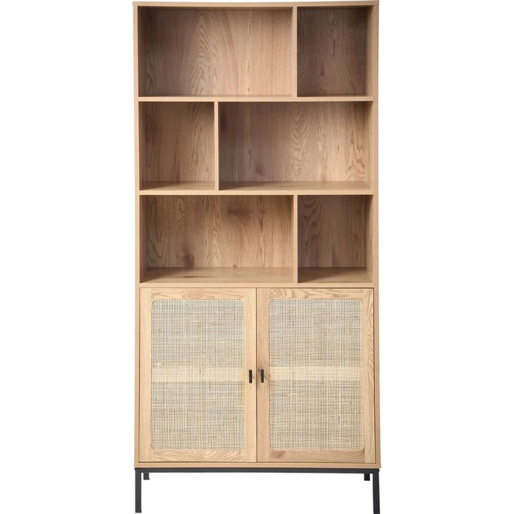 Casâme 'JAYA' Bücherregal mit Stauraum 2 Türen in Holzoptik - L80 x H175 cm - Helles Holz – Bild 1