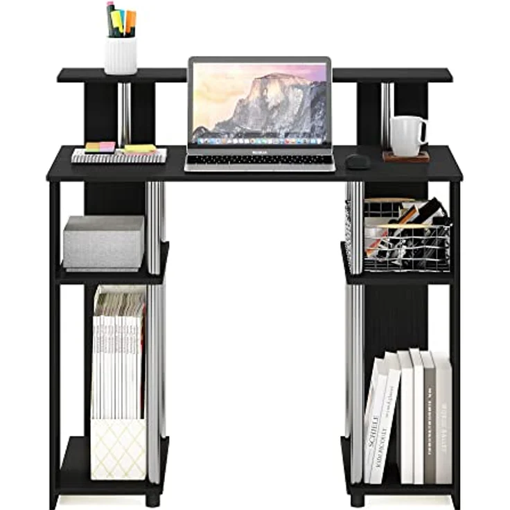 Furinno Jaya Computerschreibtisch im schlichten Design, Americano, Edelstahlrohre – Bild 5