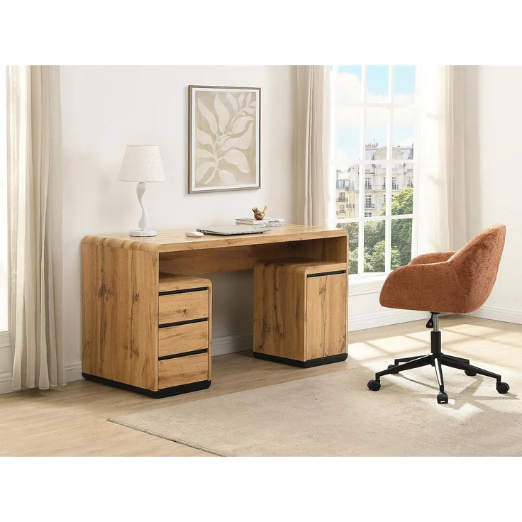 Vente-unique - Schreibtisch mit Stauraum - MDF - Natur und Schwarz SERGUEI – Bild 2