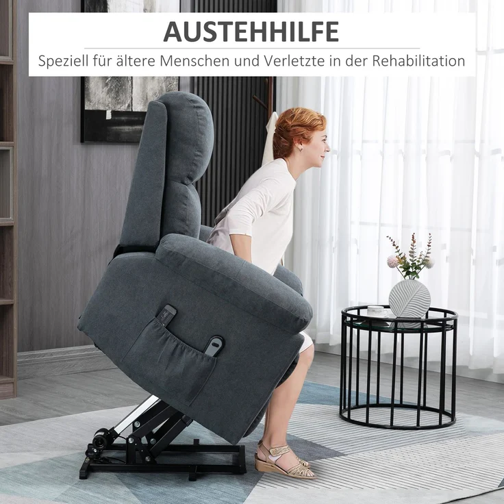 HOMCOM Massagesessel mit Aufstehhilfe, Pflegesessel mit Aufstehhilfe, 8 Vibrationsmotoren, inkl, Fernbedienung, grau--Grau--89x99x103cm--YOUDENOVA – Bild 4