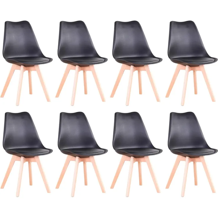 Benyled 8er Set Esszimmerstühle Skandinavischer Küchenstuhl Design Modern Wohnzimmerstühle, Esszimmer Holzbeine Stühle, Stühle für Cafés, Küchenstühle (Schwarz)