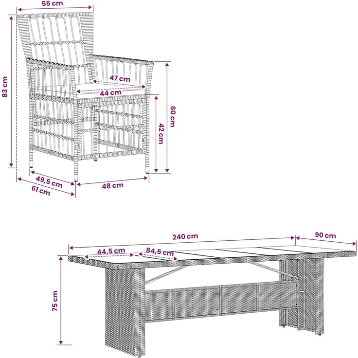 vidaXL Outdoor-Essgruppe 11 stk. Grau Poly-Rattan 3448947 – Bild 3