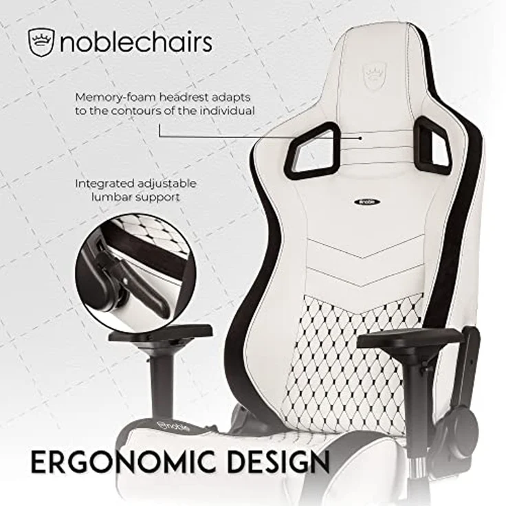 noblechairs Epic Gaming Stuhl - Bürostuhl - Schreibtischstuhl - PU-Kunstleder - Inklusive Kissen - Weiß/Schwarz – Bild 3