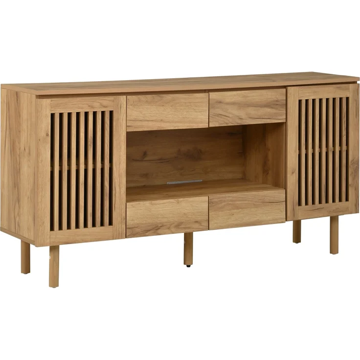 ZUBALIYA Sideboard 140x35x71 cm, mit 4 Schubladen, aus MDF, Natur – Bild 7