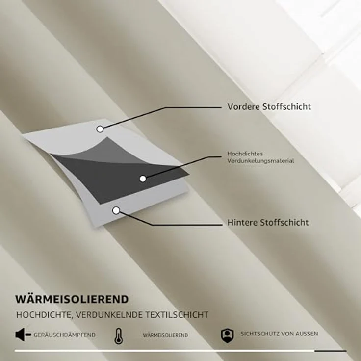 Deconovo Verdunklungsvorhänge mit Kräuselband Blickdicht Übergardinen Creme | 2er Set, H 175 x B 140 cm, Gardinen für Schienensystem, Hitzeschutz, Kinderzimmer Vorhang, für Wohnzimmer, Übergardinen – Bild 6
