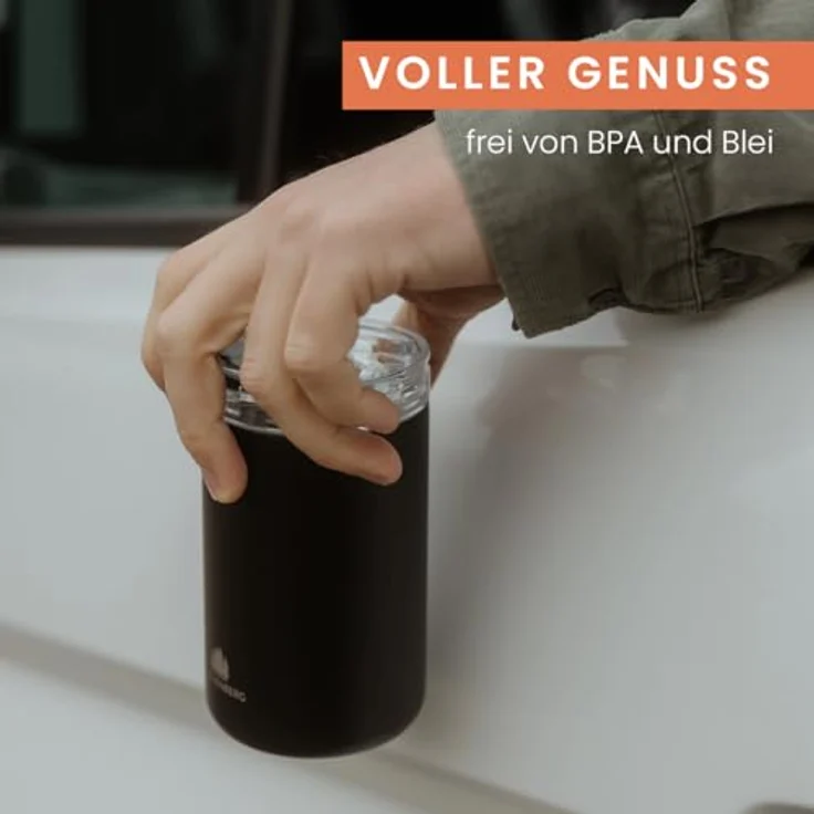 Groenenberg Thermobecher 350 ml aus recyceltem Edelstahl, 100% Auslaufsicher, hält mind. 4 h warm (Black) – Bild 3