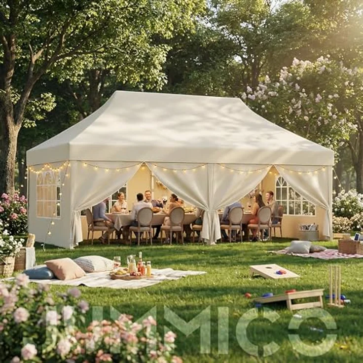 JUMMICO Faltpavillon 3x6 mit Hoher Spitze, um 60% Verbesserte Regenschutzleistung. UV 50+, Pavillon 3x6 Wasserdicht Stabil Winterfest, Shelter mit seitenwänden, für Garten und Camping, Beige – Bild 8