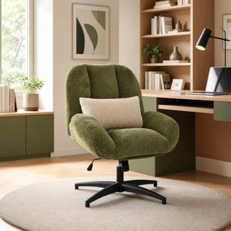 MEUBLE COSY Bürostuhl Ergonomisch Schreibtischstuhl mit höhenverstellbar Wippfunktion 360° Drehbar, aus Chenille-Stoff, ohne Rollen, Grün – Bild 3