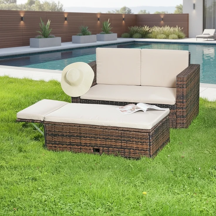 Lounge Gartenmöbel Sofa Bank Tisch klappbar Rattan Gartenset Sitzmöbel braun – Bild 1