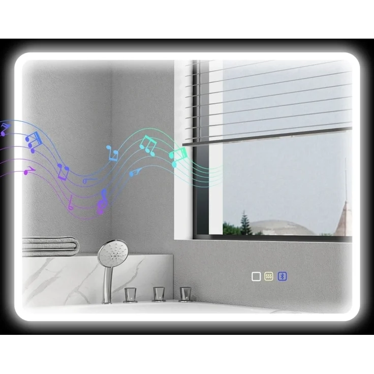 Badezimmerspiegel 90×70×3,5 cm mit LED-Beleuchtung, Bluetooth und Anti-Beschlag-Funktion – Bild 3
