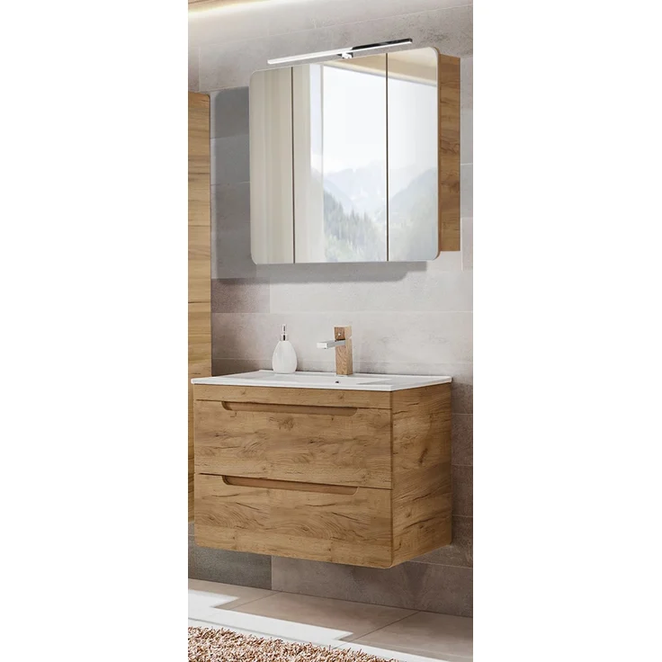 Waschtisch und Spiegelschrank Set LUTON-56-CRAFT in Wotan Eiche Nb, B/H/T ca. 81/200/46 cm – Bild 1
