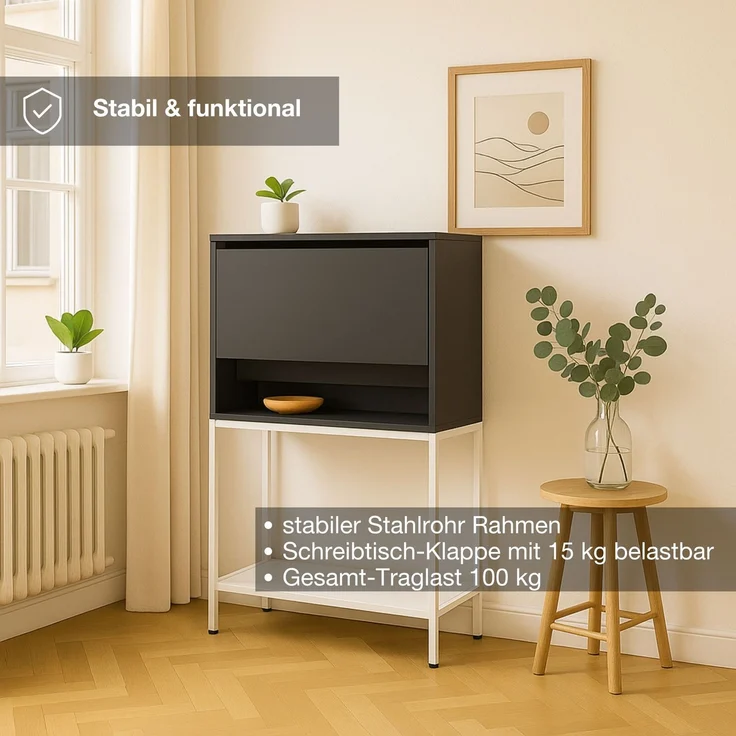 ASSMANN Sekretär Cubas Basic Schwarz 80x36x116cm Metall Holz – Bild 3