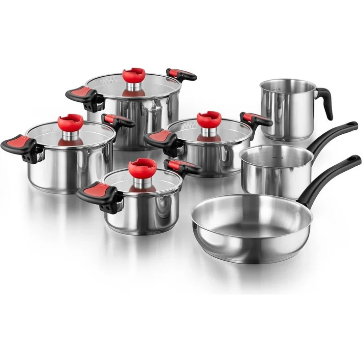 Kopf Topf-Set Kochtopfset Nelo 11-teilig, Edelstahl (11-tlg), inkl. 4 Glasdeckel, mit praktischer Ausgießhilfe, Induktion – Bild 1