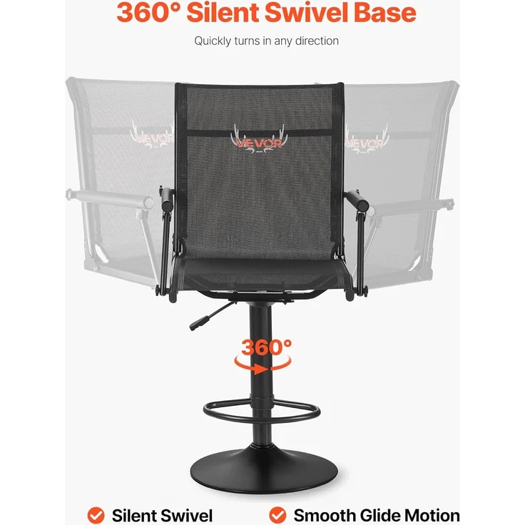 VEVOR Faltstuhl Campingstuhl Anglerstuhl mit gepolsterten Armlehnen, höhenverstellbarer Klappstuhl Gartenstuhl (136 kg belastbar) 360° geräuschlos drehbar, für Picknick Garten Outdoor Angeln – Bild 5