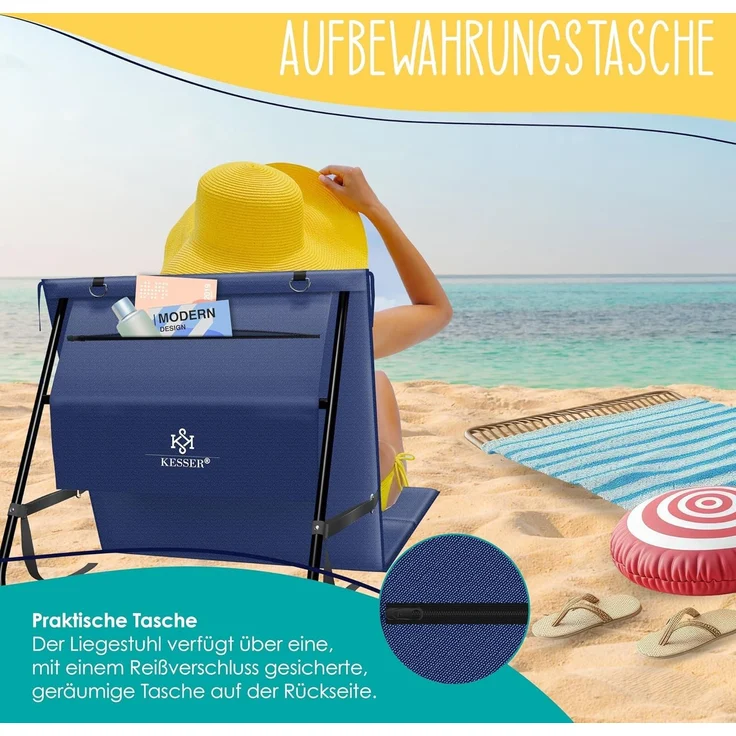 KESSER® 2er Set Strandmatte klappbar mit Verstellbarer Rückenlehne, Tragegurt, wasserdichter Tasche & Aufbewahrung – Faltbare Sonnenliege für Strand, Garten & Terrasse je 130 kg belastbar – Bild 6