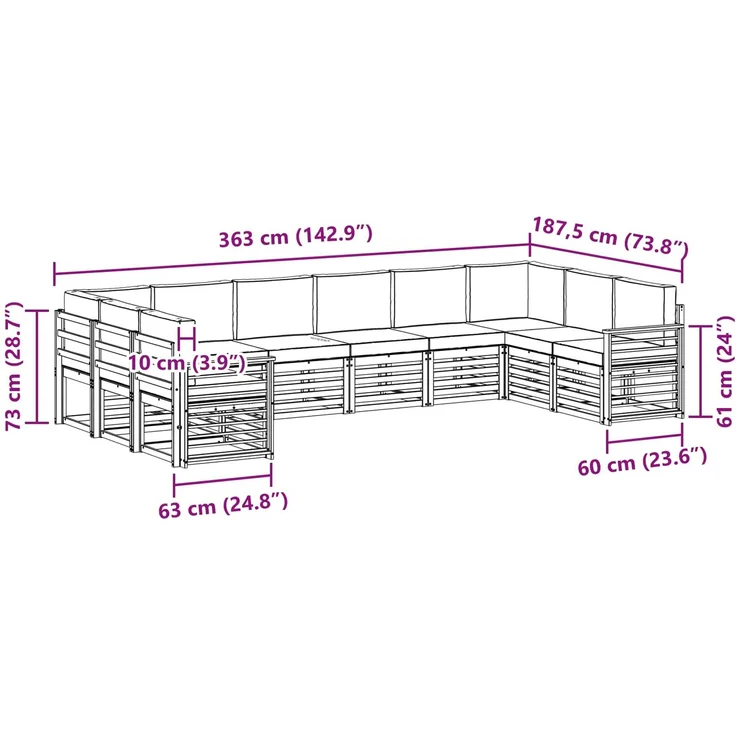 vidaXL Outdoor-Sofagarnitur 10 stk. 10-Sitzer Natur und Hellgrau 3375571 – Bild 9