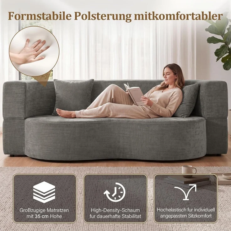 Aoxun Faltbares 3-Sitzer Gästebett & Schlafsofa, 200 cm breites XXL Bett in Orange – Bequeme Klappcouch für Wohnzimmer, Schlafzimmer als Lounge oder Gästebett,Grau – Bild 5