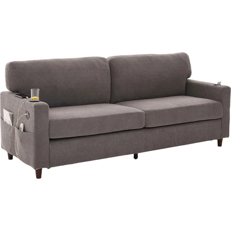 Zweisitzer-Sofa Chenille-Bezug, extraweiche Polsterung & hochverdichteter Schaumstoff, USB‑C, dimmbare LED‑Leiste,hellgrau – Bild 10