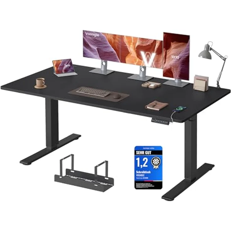 VASAGLE Höhenverstellbarer Schreibtisch, 160x80 cm, USB-C-Anschluss, Ablage für Steckdosenleiste, Stehtisch, Erinnerung bei langem Sitzen, 3 Speichertasten, für Büro, tintenschwarz LSD146BZ02 – Bild 2