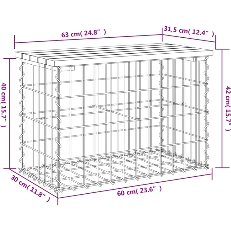 vidaXL Gartenbank aus Gabionen 63x31,5x42 cm Kiefernholz Imprägniert 834346 – Bild 8