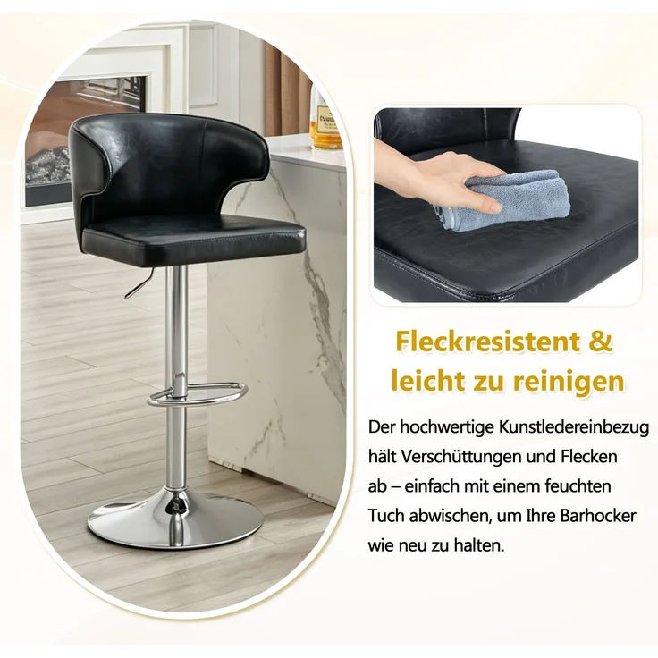 2er Set Barhocker mit Lehne Höhenverstellbar, 360° Drehbar Barstuhl mit Großem Sockel & Fußstütze, Modern Küchenhocker für Bar Küche Theke (Nur Stühle)--Schwarz1--49.7x45x110cm--YOUDENOVA – Bild 8